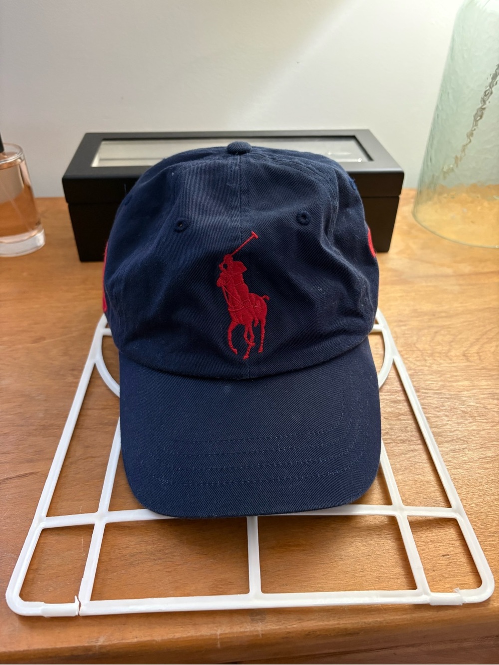 Ralph Lauren Navy Baseball Cap with Red Polo Emblem